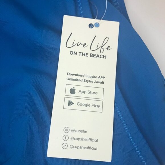 NWT CUPSHE Women's Ruffled One Piece Swimsuit V Neck Lace Up Back Royal Blue XS - Picture 12 of 14